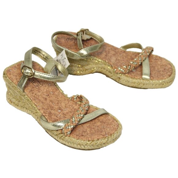 TCP Children's Place Espadrille Wedge Sandals 12 Gold Cork Natural Braid Strap - Picture 1 of 6
